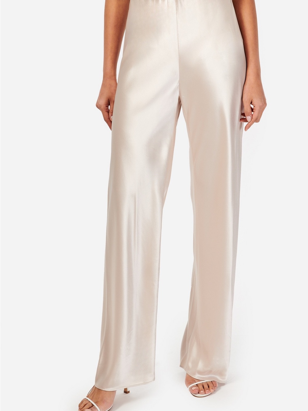 Cami NYC BRISTOL MID RISE PANT OAT Silk-like Wide-Leg Pants in Champagne NWT